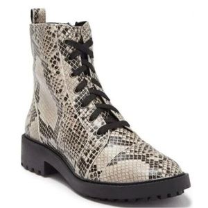 NWT Linea Paolo Women's Trinity Cream Snake Print Leather Combat Boots Size 7.5